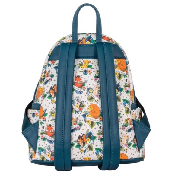Loungefly x Disney Lion King  Backpack Tatto AOP  Print White Blue Mini Zip NEW - Picture 2 of 5
